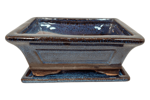 Bonsai Pot, Rectangle, 15cm, Blue, Glazed, Saucer, USED #6