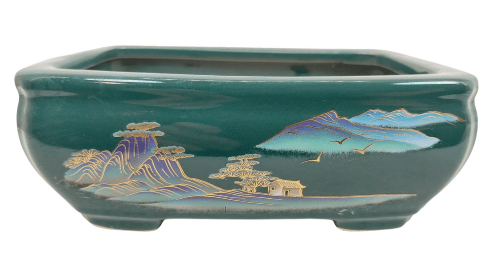 Bonsai Pot, Rectangle, 16cm, Green (LS), Glazed