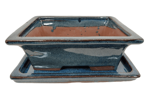 Bonsai Pot, Rectangle, 18cm, Green, Glazed, Saucer, USED_11