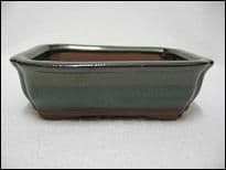 Bonsai Pot, Rectangle (CC), 13cm, Green (Dark), Glazed