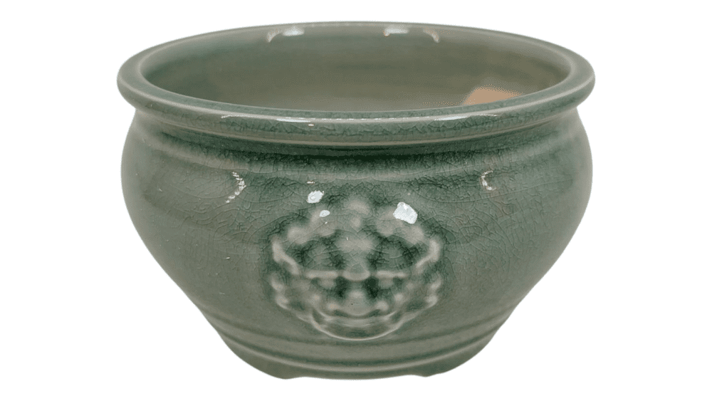 Bonsai Pot, Round, 11cm, Green (Pale), Glazed