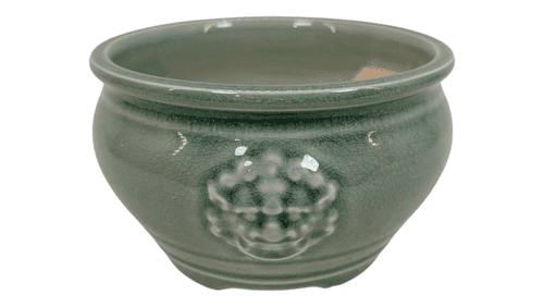 Bonsai Pot, Round, 11cm, Green (Pale), Glazed