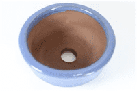 Bonsai Pot, Round, 9cm, Blue (Pale), Glazed