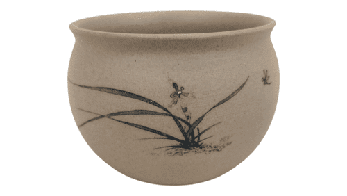 Bonsai Pot, Round, 9cm, Brown, Unglazed, Motif