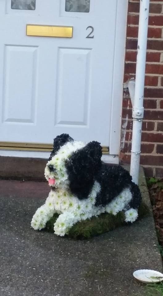 Dog tribute, bespoke funeral flowers