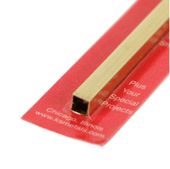 K&S 1/4x12in Square Brass Tube .014 Wall KNS8155