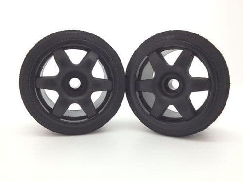 Kamtec Black Bearing Front 6 Spoke Wheels and UFRA 50 Tyres Trued and Glued