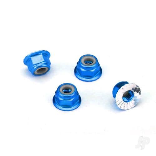 Traxxas Nuts, aluminium, flanged, serrated (4mm) (Blue-anodized) (4 pcs)TRX1747R