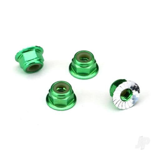 Traxxas Nuts, aluminium, flanged, serrated (4mm) ( Green-anodized) (4 pcs)TRX1747G