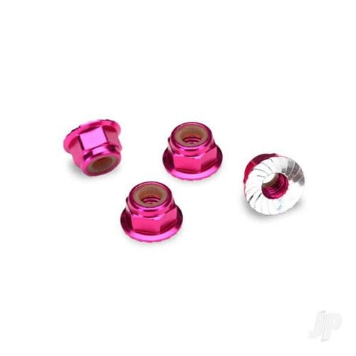 Traxxas Nuts, aluminium, flanged, serrated (4mm) (pink-anodized) (4 pcs)TRX1747P