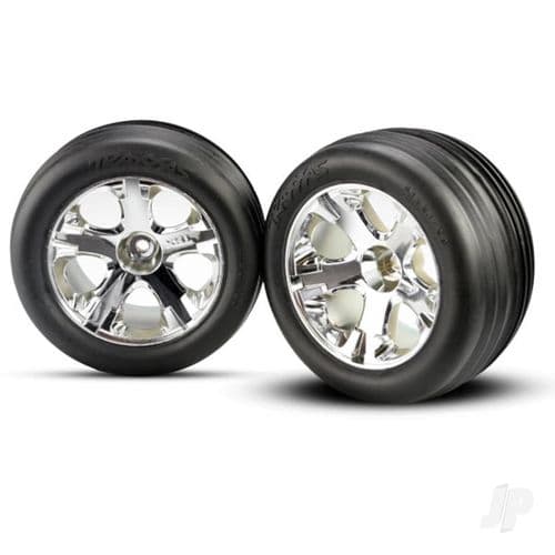 Traxxas Rustler Chrome Wheels and Ribbed Tyres (Pair) TRX3771