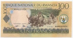 79929b RWANDA P29b 01-09-2003 100 Francs  banknote uncirculated
