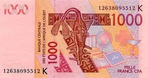 91715 WEST AFRICAN STATES P715K 2012 1,000 Francs (Senegal) banknote uncirculated