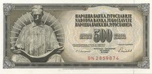 95091c YUGOSLAVIA  P91c 16-5-1986 500 Dinara banknote uncirculated