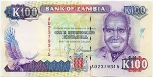 99734 ZAMBIA P34a (1991) 100 Kwacha banknote uncirculated