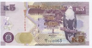 99750 ZAMBIA P50a 2012 5 Kwacha banknote uncirculated