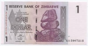99965 ZIMBABWE P65 2007 1 Dollar banknote uncirculated
