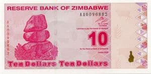 99994 ZIMBABWE  P94 2009 10 Dollars banknote uncirculated