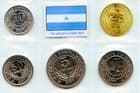 Nicaragua 2007 coin set containing 10, 25, 50 Centavos and 1 and 5 Cordoba uncirculated