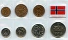 Norway 1972-96 Type set 1, 2, 5, 10, 25, 50 Ore & 1 Krone coins uncirculated