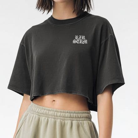 s1007 Faded Ladies Crop - Washed Black