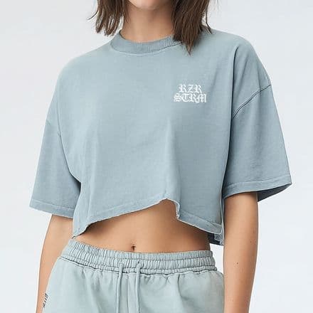 s1007 Faded Ladies Crop - Washed Denim Blue