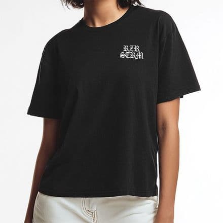 s1007 Ladies Heavy boxy Tshirt - Vinatge Black