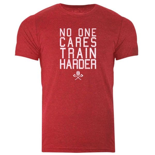 s565 No one cares train harder tee - Heather Red