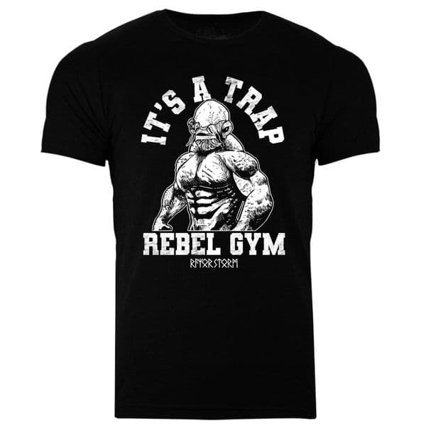 s736 Its a trap rebel gym tee - Heather Black