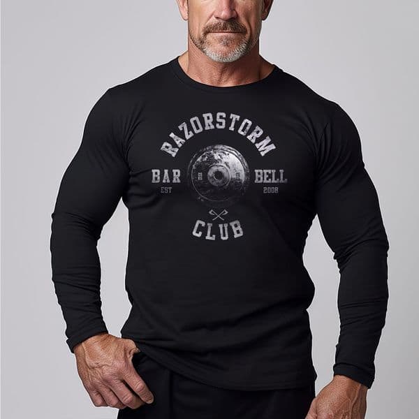 s738 vintage barbell club long sleeve tee - Black