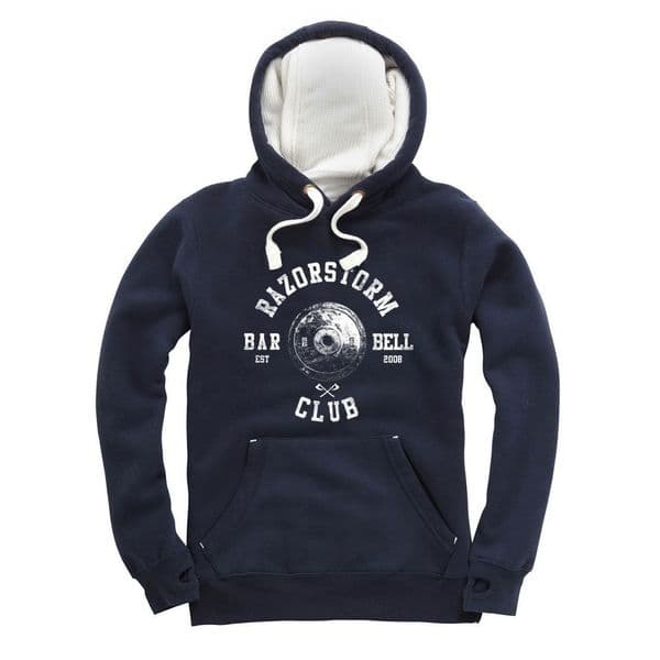 s738 vintage barbell club winter hoodie - French Navy / White hood
