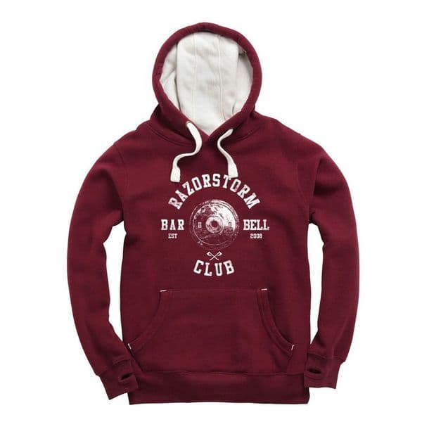 s738 vintage barbell club winter hoodie - Maroon / White hood