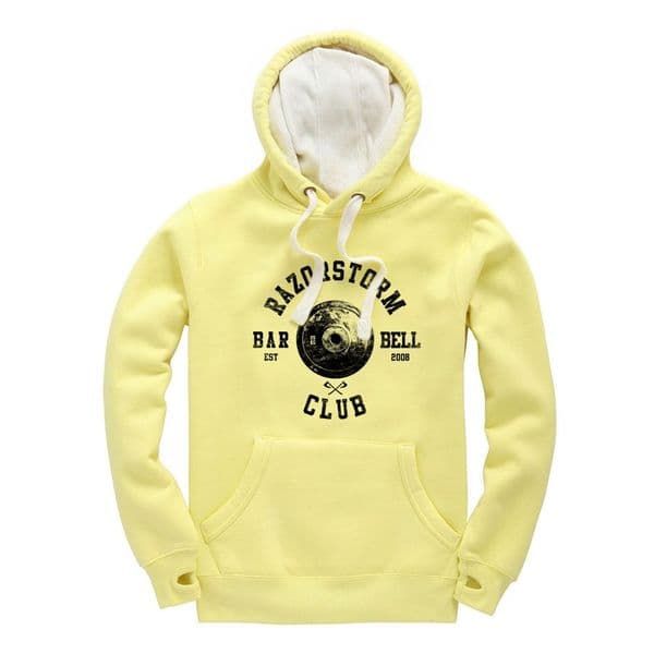 s750 vintage barbell club winter hoodie - Lemon Drop /  White hood