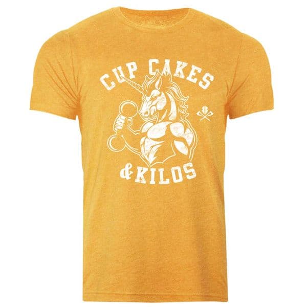 s769 Cupcakes and Kilos tee - Heather Mustard
