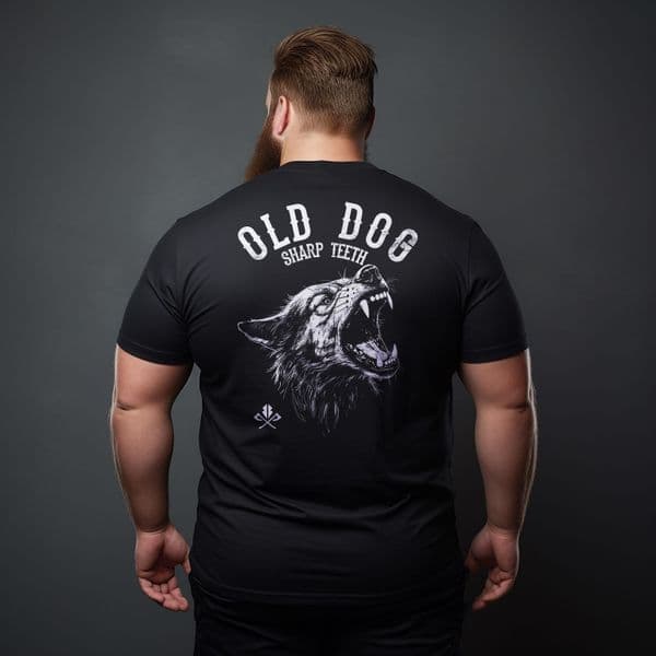s774 Old dog sharp teeth tee - Heather Black
