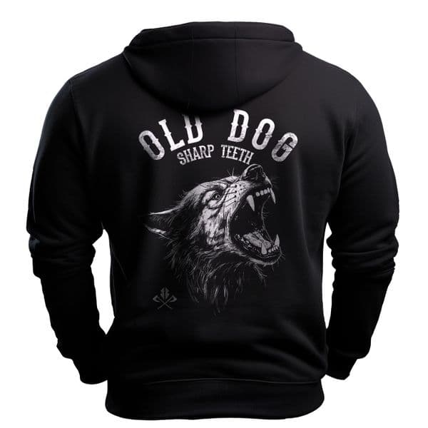 s774 Old dog sharp teeth zip winter hoodie - Black