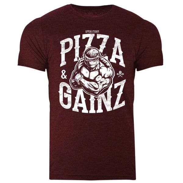 s778 Pizza and Gainzz tee - Heather Cardinal