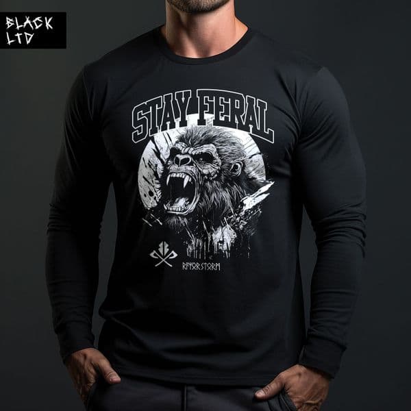 s808 Black Limited Stay Feral Long sleeve Tshirt - Heather Black