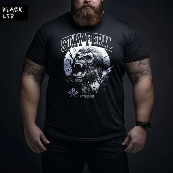 s808 Black Limited Stay Feral Tshirt - Heather Black