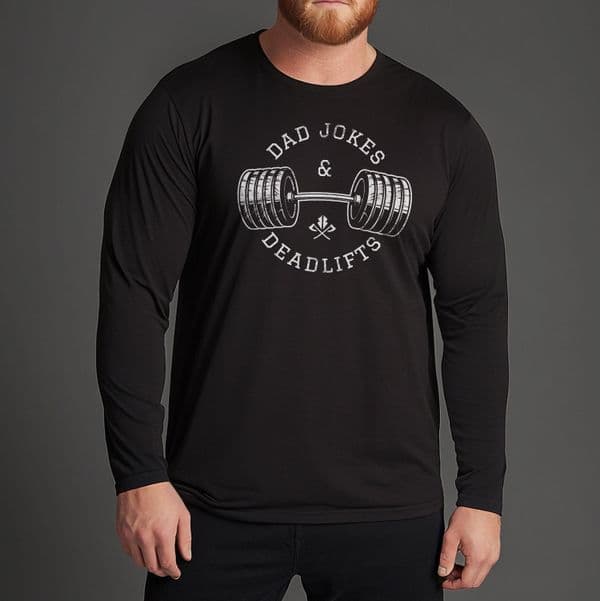 s887 Dad jokes and deadlifts long sleeve tee - Black