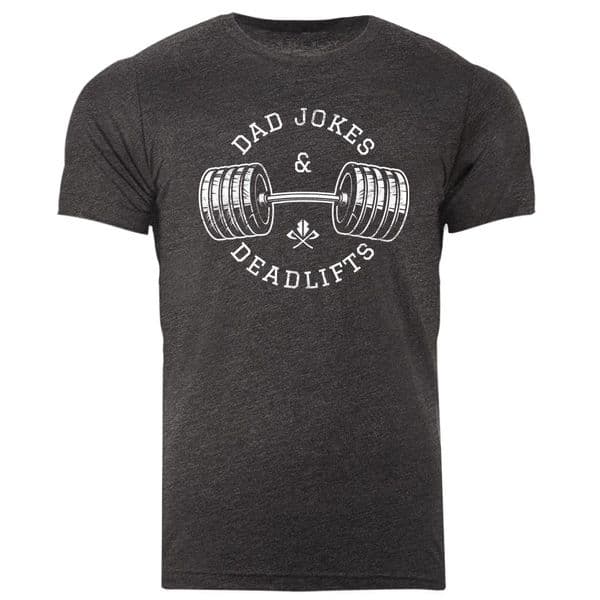 s887 Dad jokes and deadlifts T-shirt - Dark Heather Charcoal