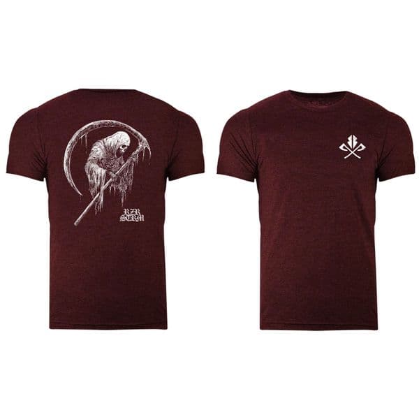 s912 Reverse Scythe tshirt - Heather Cardinal