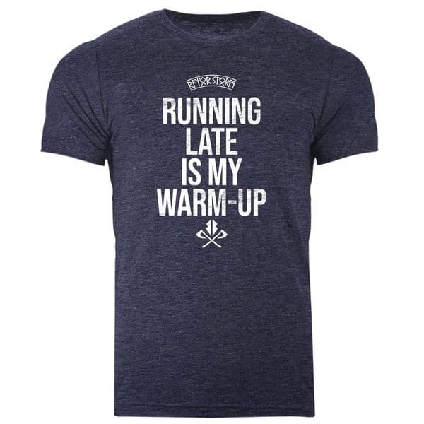 s919 Running late is my warm up tshirt - Heather Navy