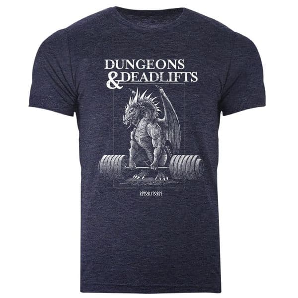 s956 Dungeons and Deadlifts T-shirt - Heather Midnight Navy