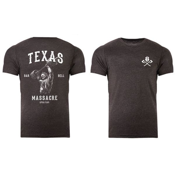 s957 Reverse Texas Bar Bell Massacre T-shirt - Dark Grey Heather