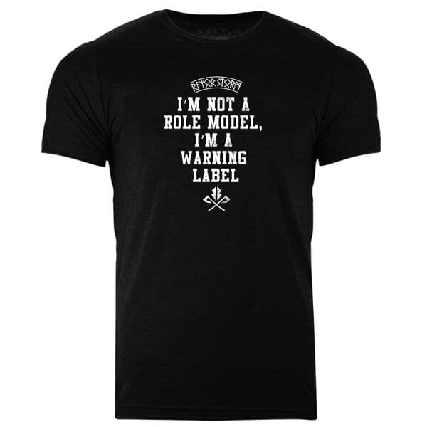 s968 Im not a role model, im a warning label T-shirt - Heather Black