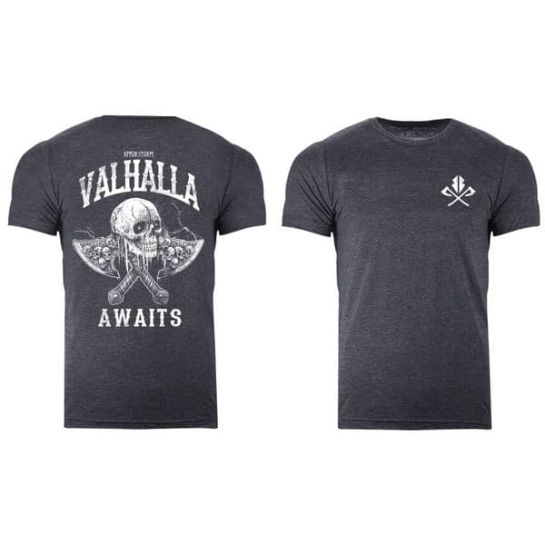 s992 Reverse Valhalla awaits v26 tshirt - Heather Navy