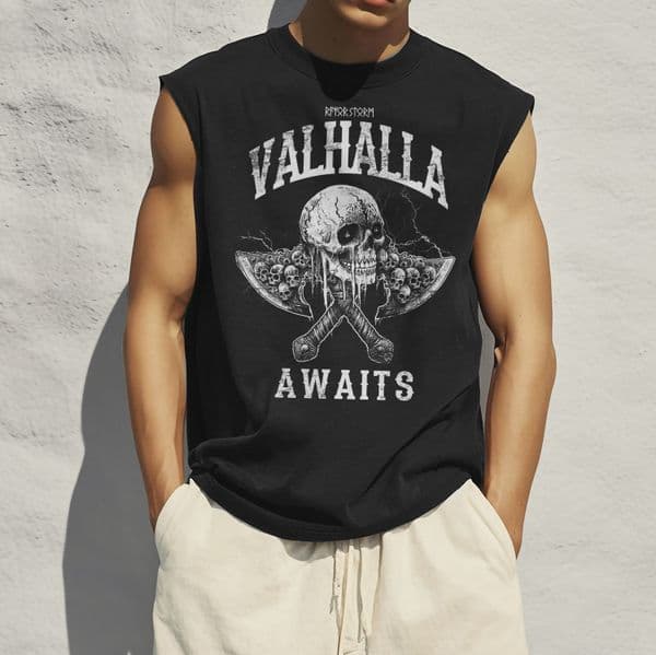 s992 Valhalla awaits v26 Organic sleeveless tee - Black