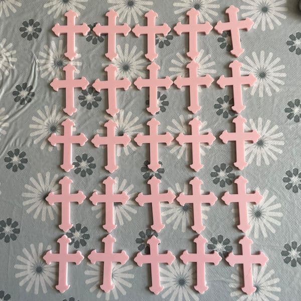 25 x Pink Crosses Christening Cupcake Charms