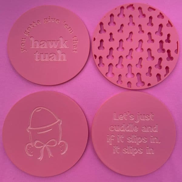 4 x Hawk Tuah Penis Collection Engraved circle stamps